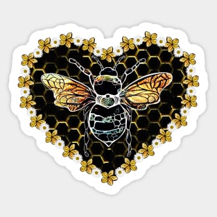 Sweet, heart, Bee and Flowers, Save the bees, Honey, Hive, Watercolour Sticker